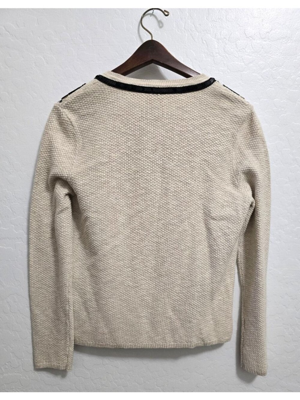 Chicos Size 0 Beige Beaded Embellished Cardigan Sweater Cotton Blend - Picture 5 of 13